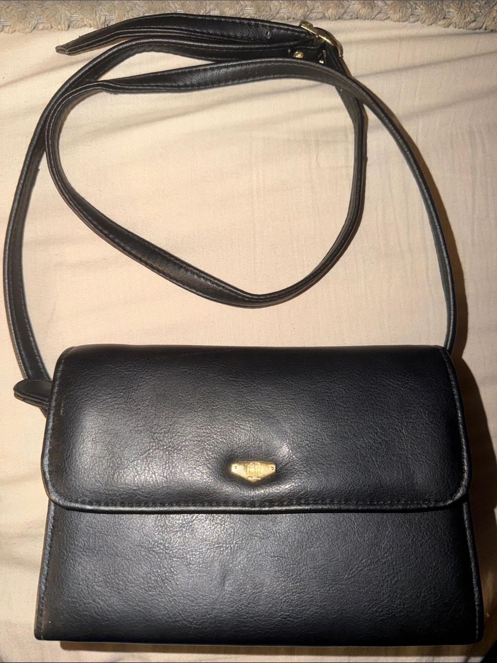 Elegant Black Leather Crossbody Bag with Gold-Tone Accent